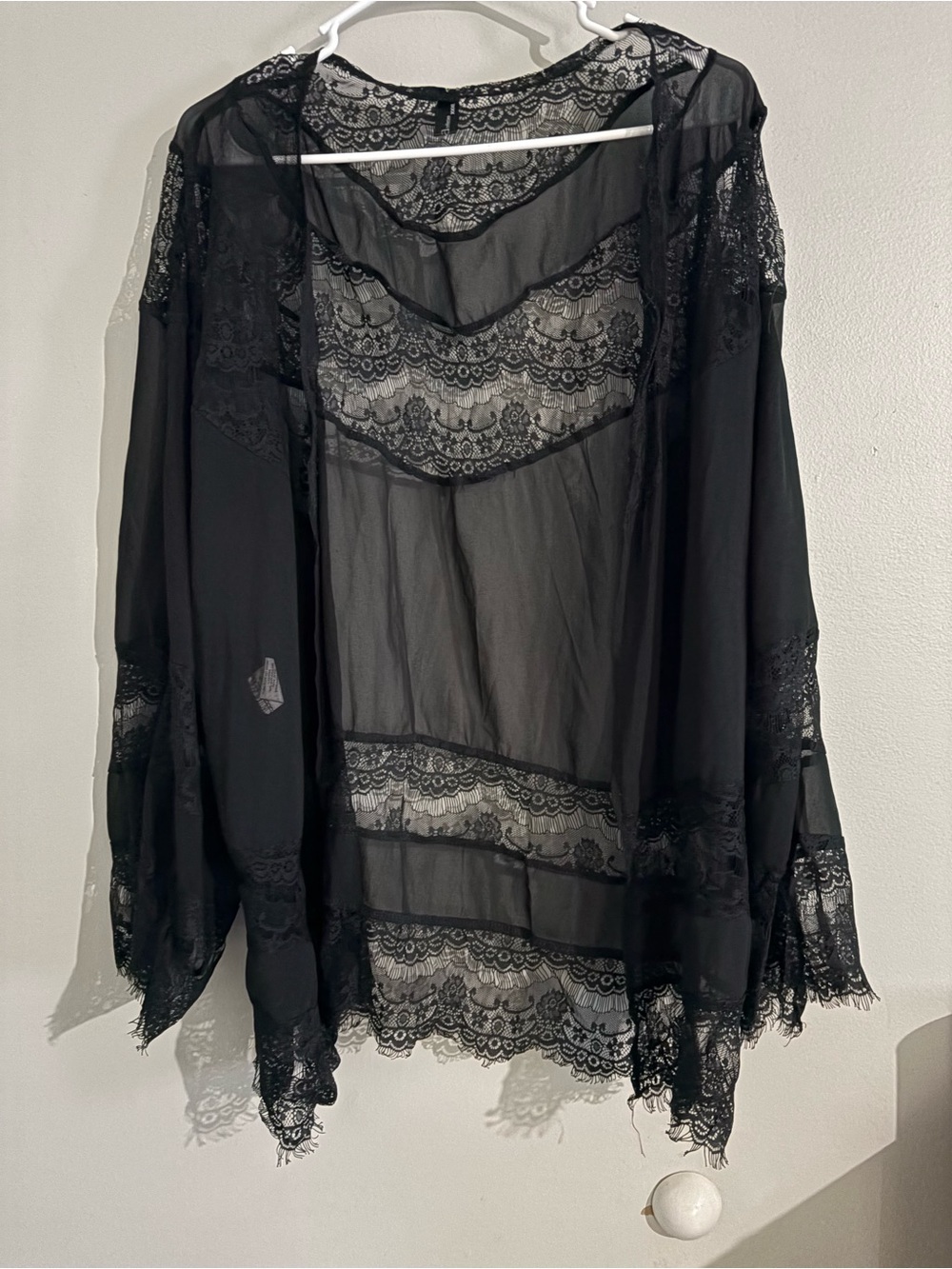 Sheer Black Lace Kimono Robe